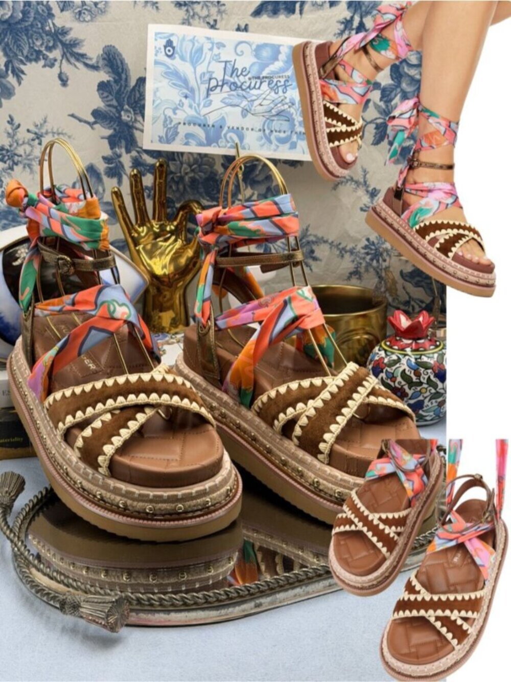 🆕 KURT GEIGER LONDON 🧿 NWOB Orson Cross Scarf Sandal, Tan - Sz EU 37 US 7
